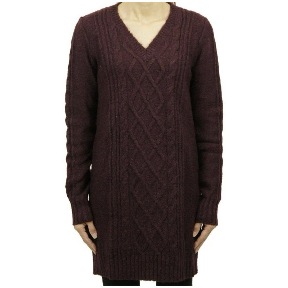Abercrombie & Fitch Sz M Sweater Dress Cable Knit Maroon V Neck LS Fall‎ - Picture 10 of 12
